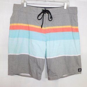 REEF Mens 38 Striped Gray Orange Blue yellow unlined Board Shorts